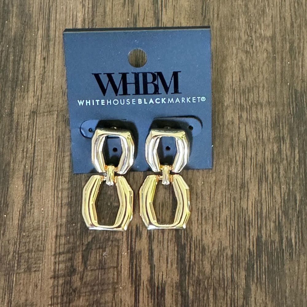 White House Black Market Gold double link drop earring - Picture 4 of 12